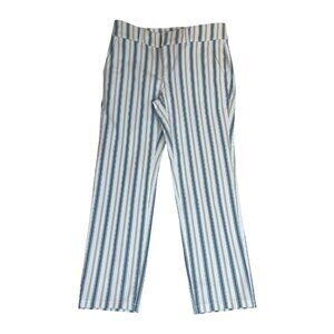 Loft Women's White Striped High Rise & Straight Fit The Kick Crop Jeans Sz 2